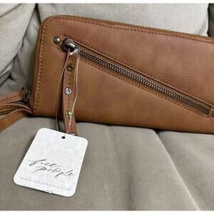 Free People Brown Distressed Vegan Leather Wallet Wristlet New